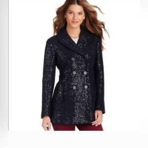 Loft Blue All Sequin Peacoat women size 4p Rare.